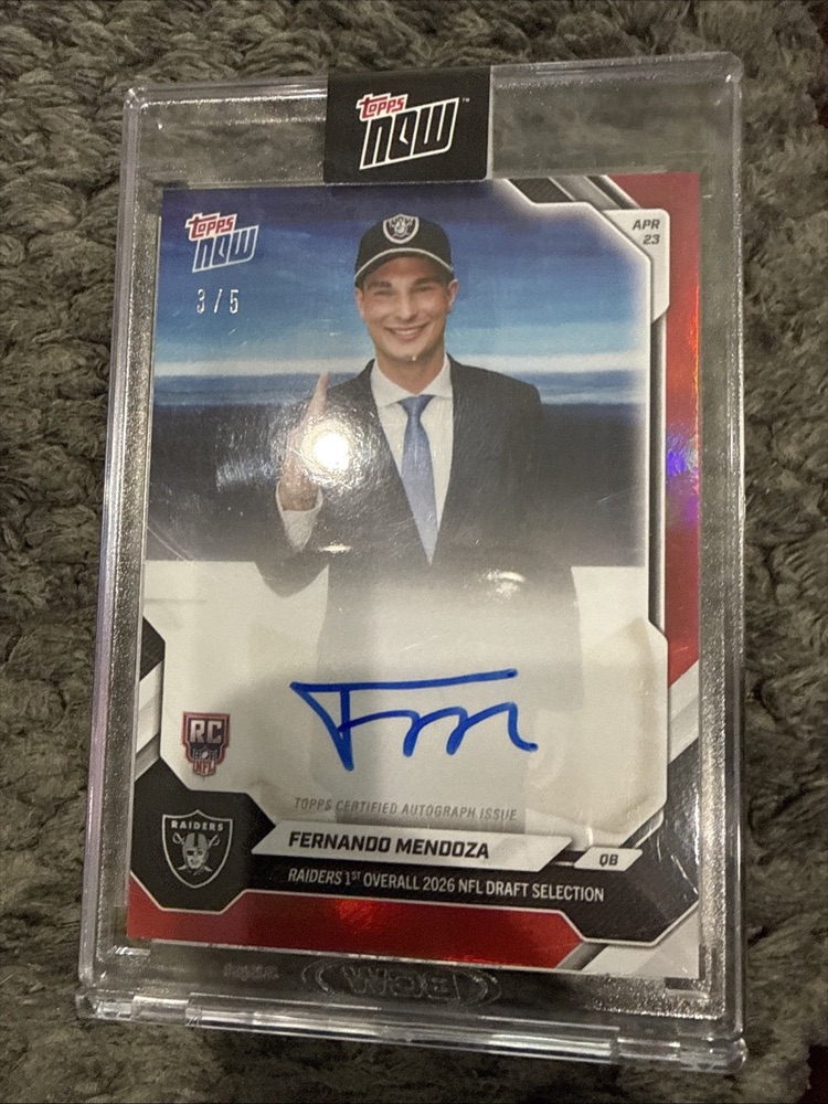 Fernando Mendoza 2026 Topps NOW NFL Draft autograph numbered 3 of 5.
